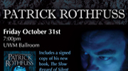 promotional banner for author visit sponsored by UWM Bookstore